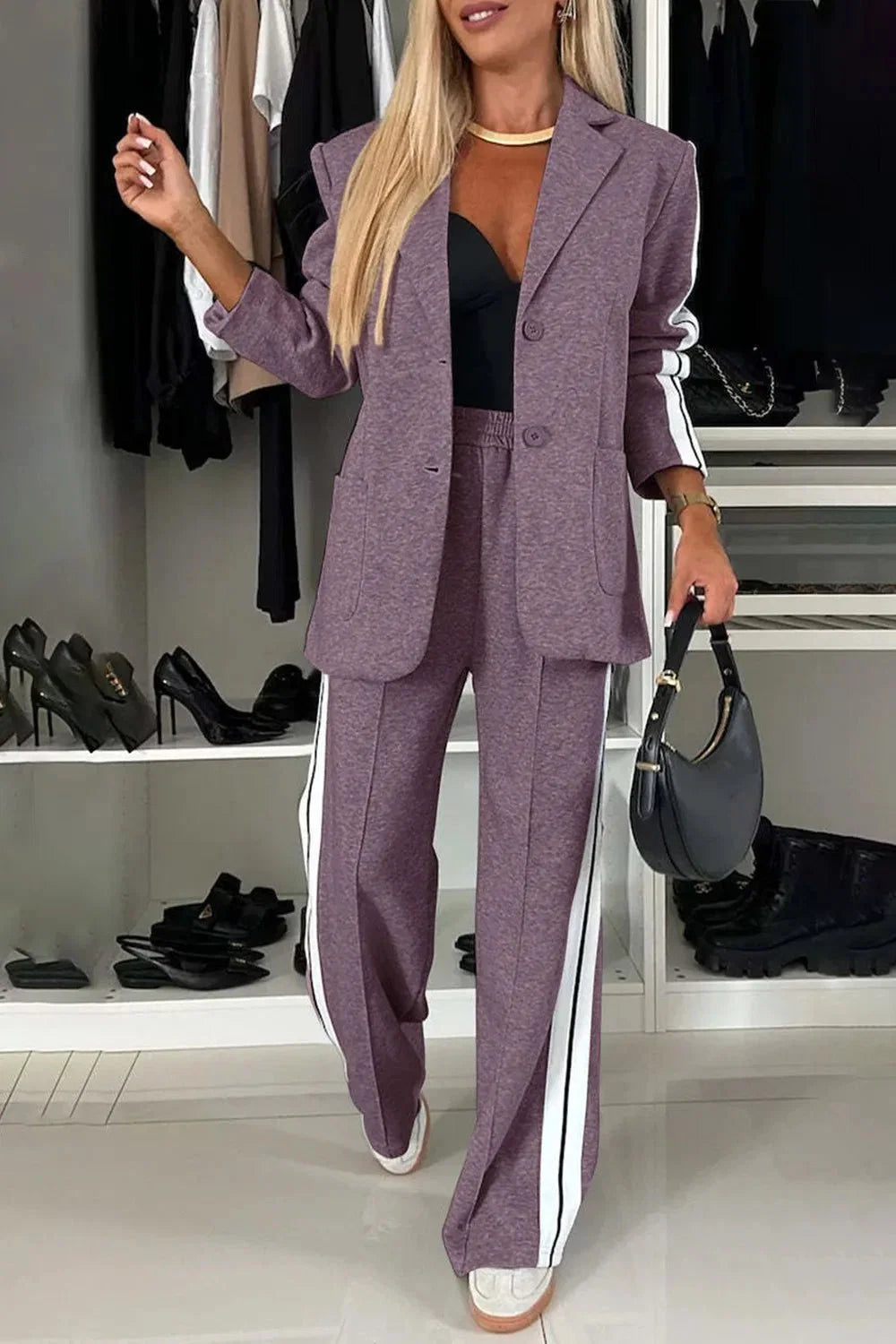 Damen Zweiteiler-Set mit Umlegekragen und Taschen