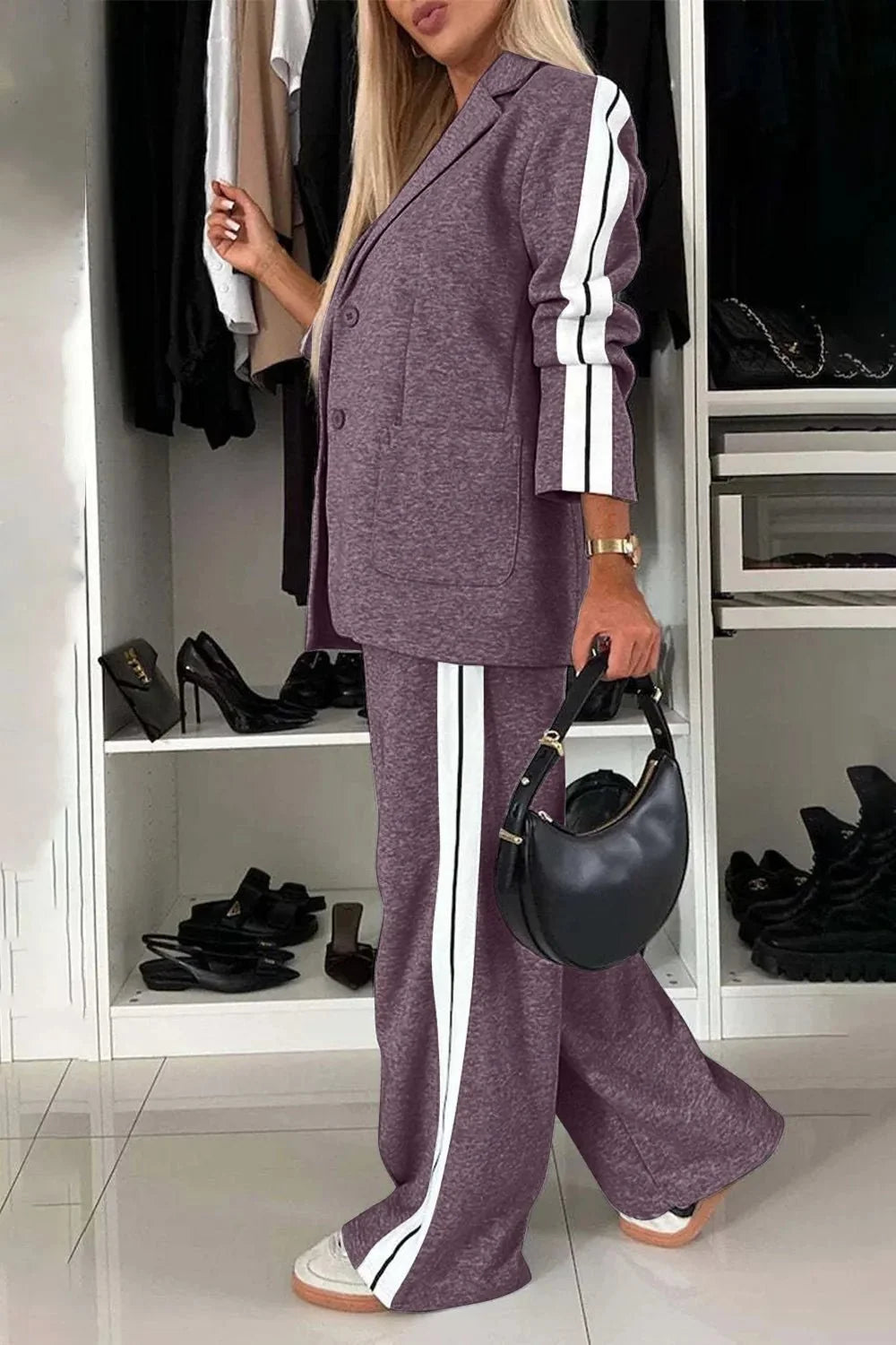 Damen Zweiteiler-Set mit Umlegekragen und Taschen