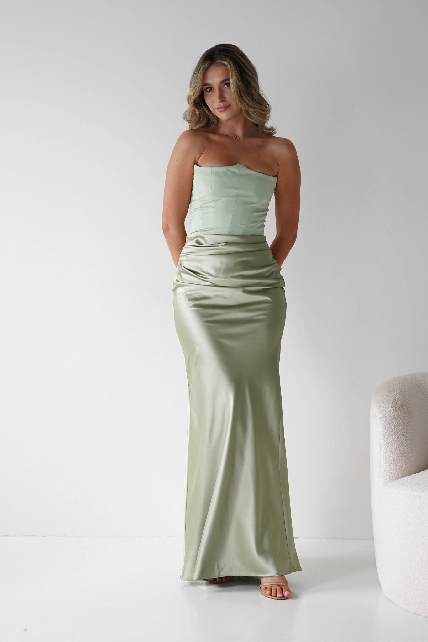 Damen Satin Korsettkleid in Salbei