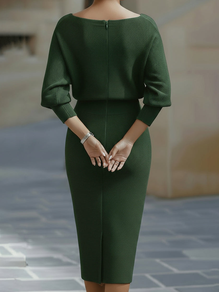 Damen Midikleid mit Rundhalsausschnitt und Fledermausärmeln