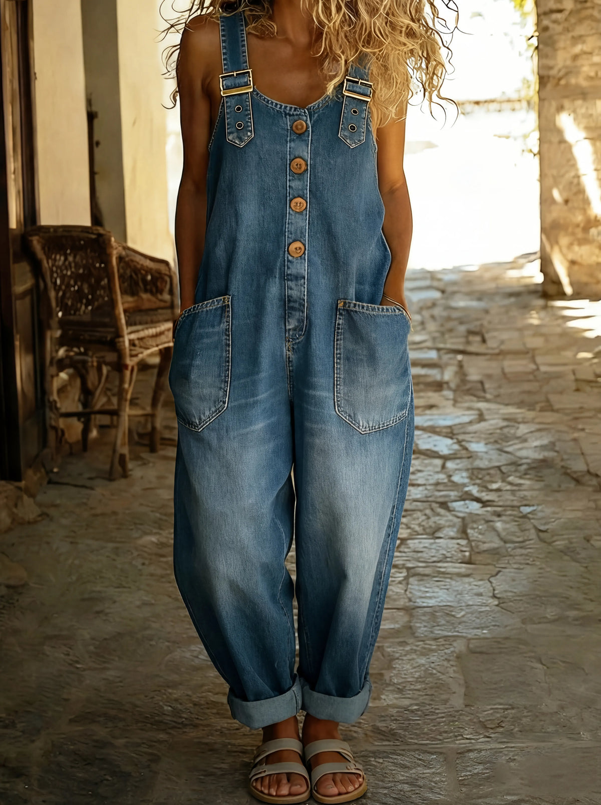 Damen Jeansoverall mit verstellbaren Trägern
