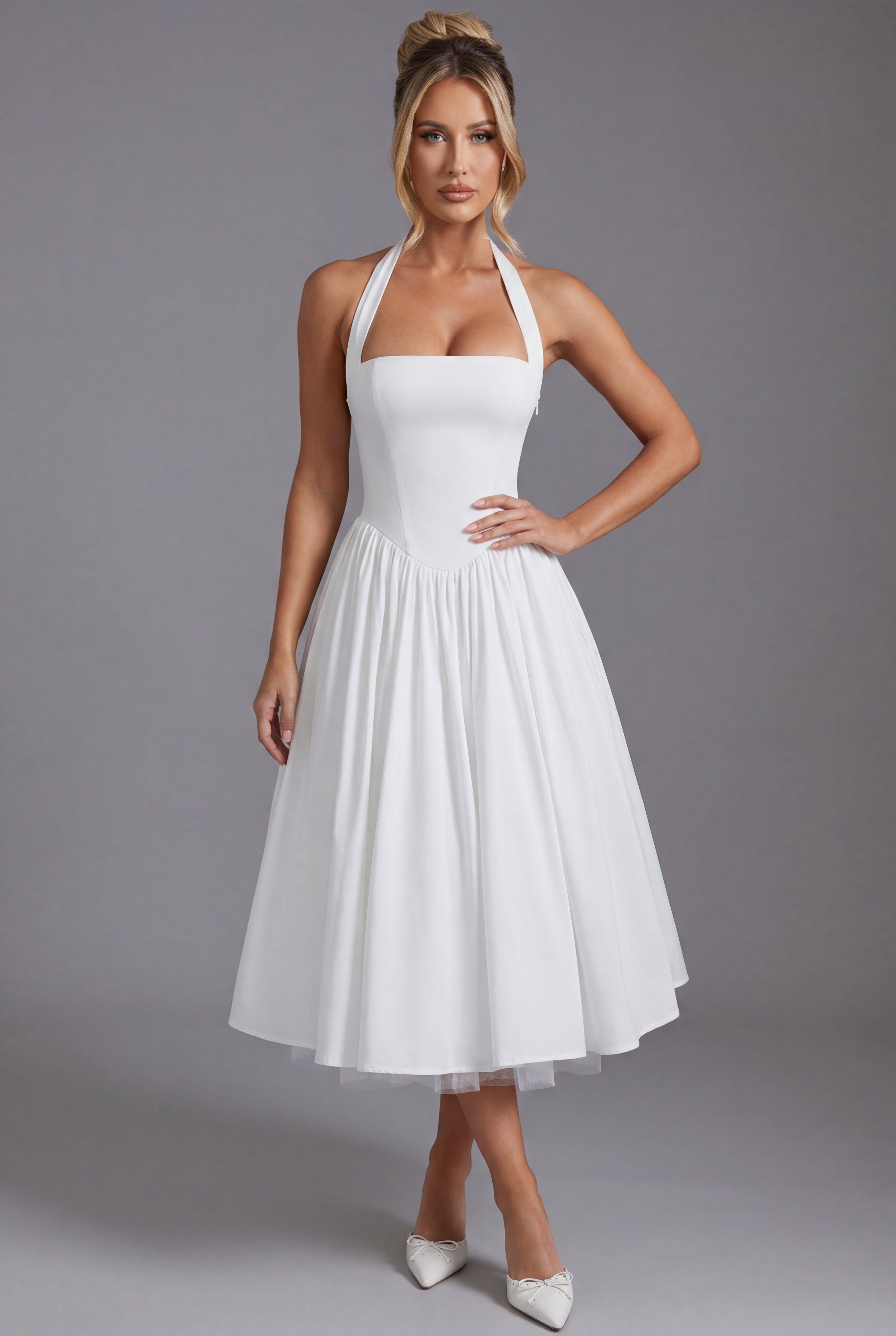 Damen Halter A-Linie Midikleid