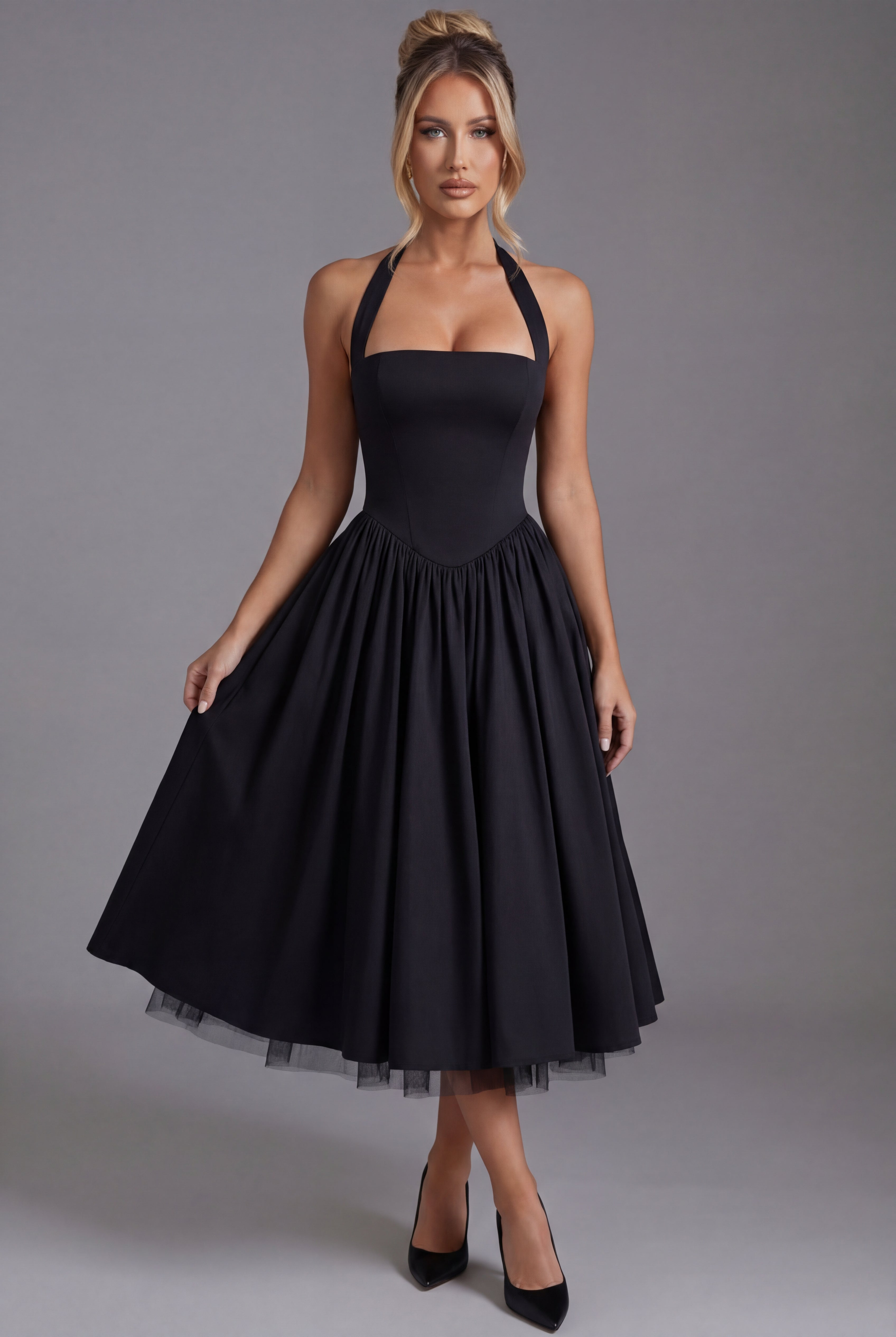 Damen Halter A-Linie Midikleid