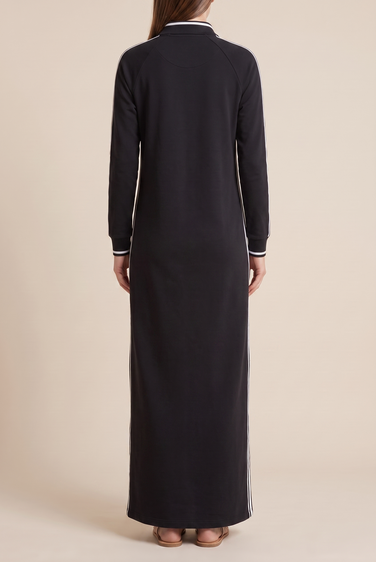 Damen Maxikleid mit Kontrastbesatz und Knopfleiste