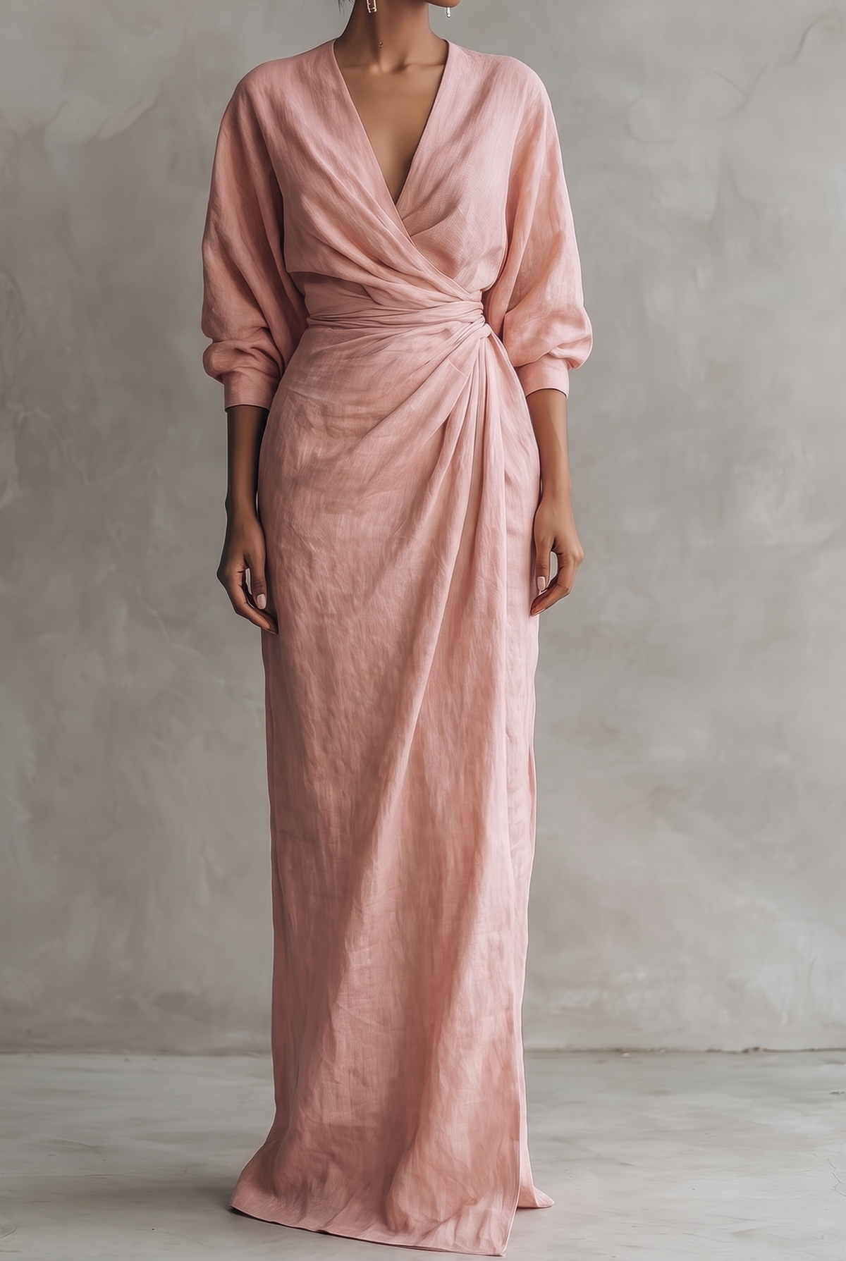 Damen Maxikleid aus Leinenmix mit V-Ausschnitt