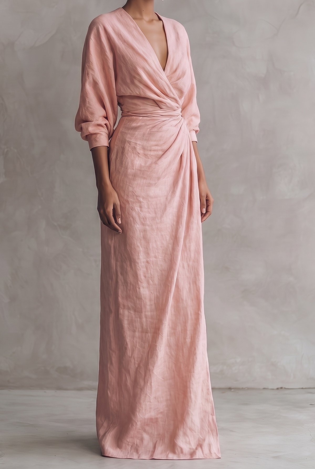 Damen Maxikleid aus Leinenmix mit V-Ausschnitt