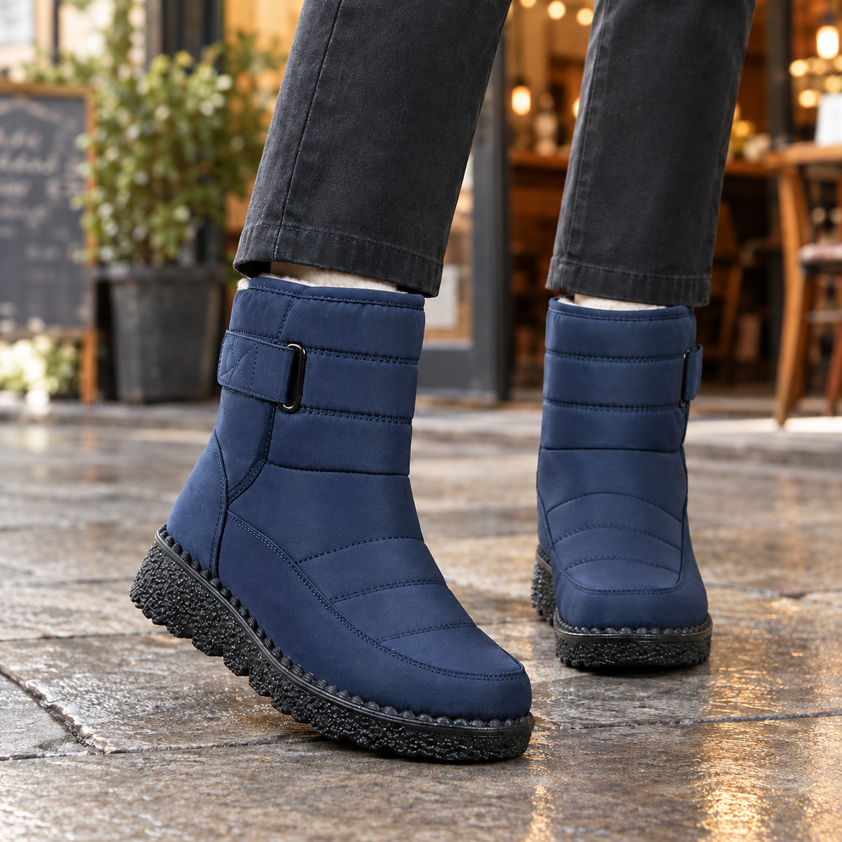 Damen wasserdichte Winterstiefel mit Klettverschluss