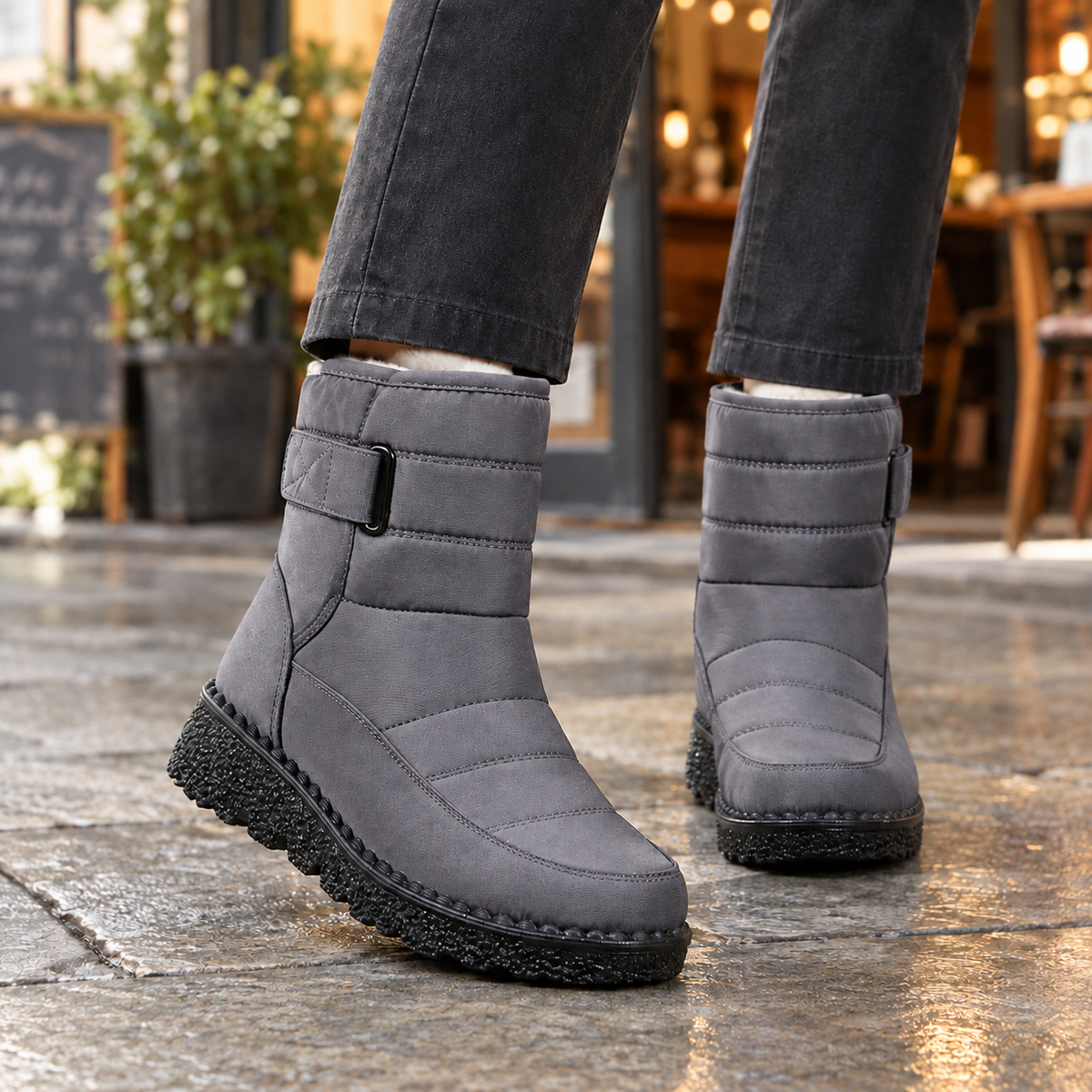 Damen wasserdichte Winterstiefel mit Klettverschluss