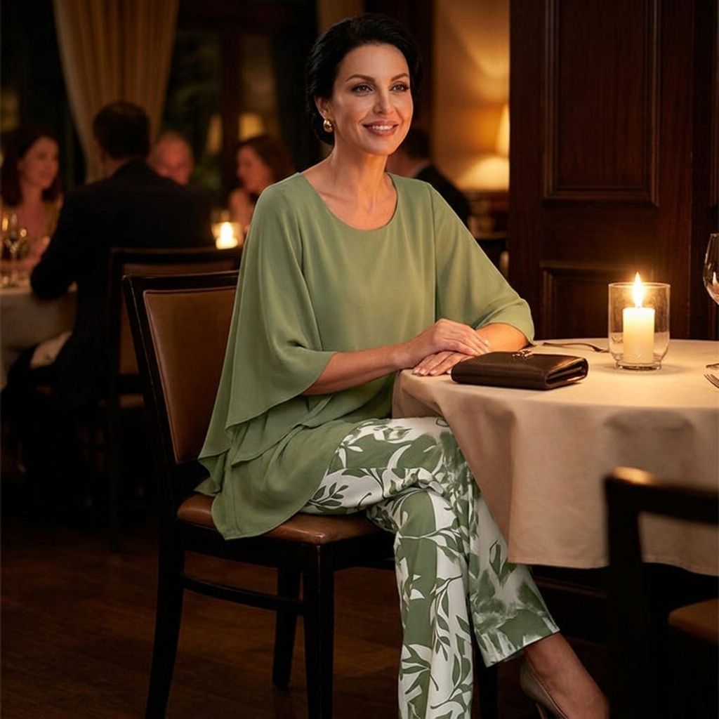 Damen Zweiteiler-Set mit Weitbein-Hose und Blumenprint