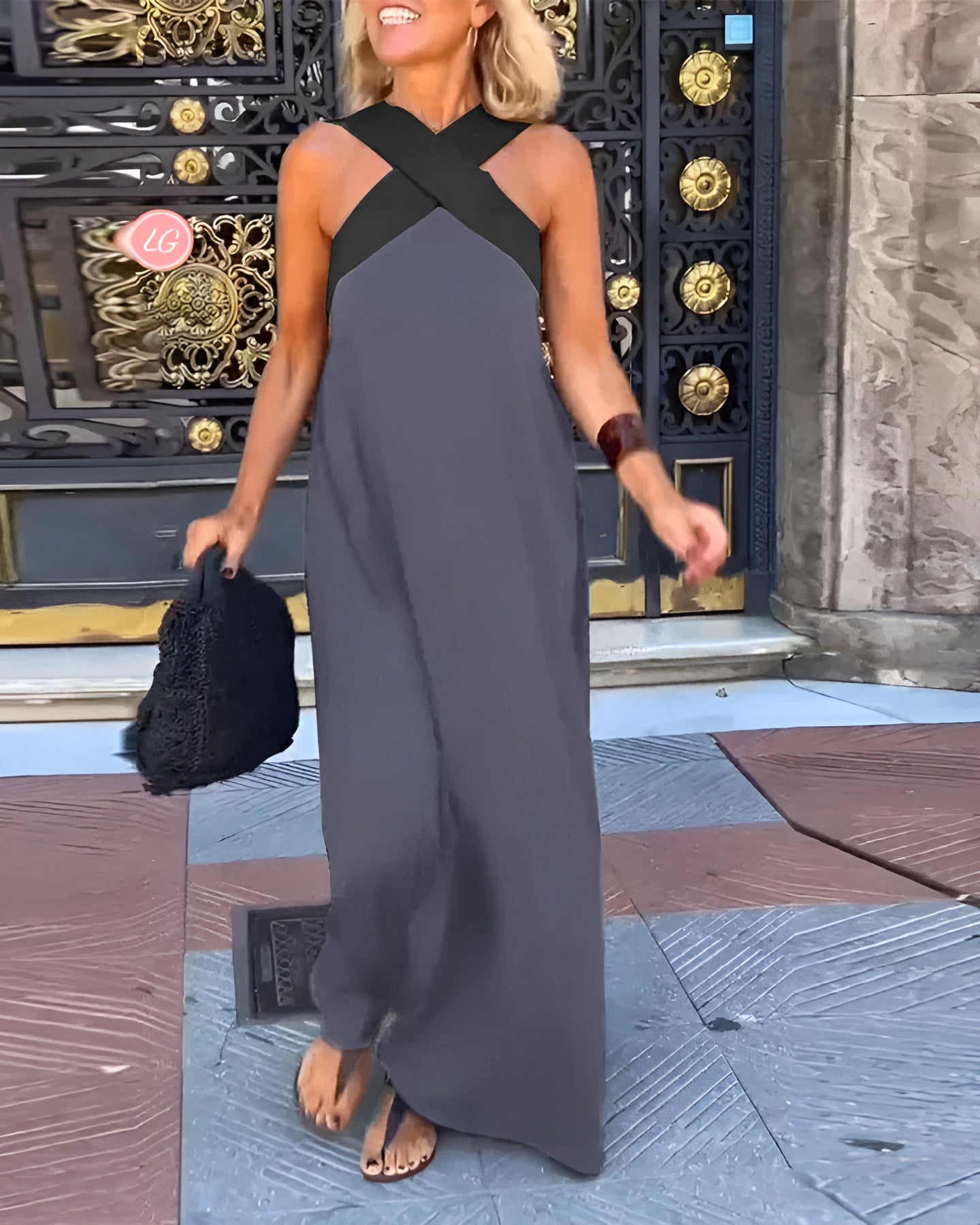 Damen Maxikleid mit gekreuztem Ausschnitt