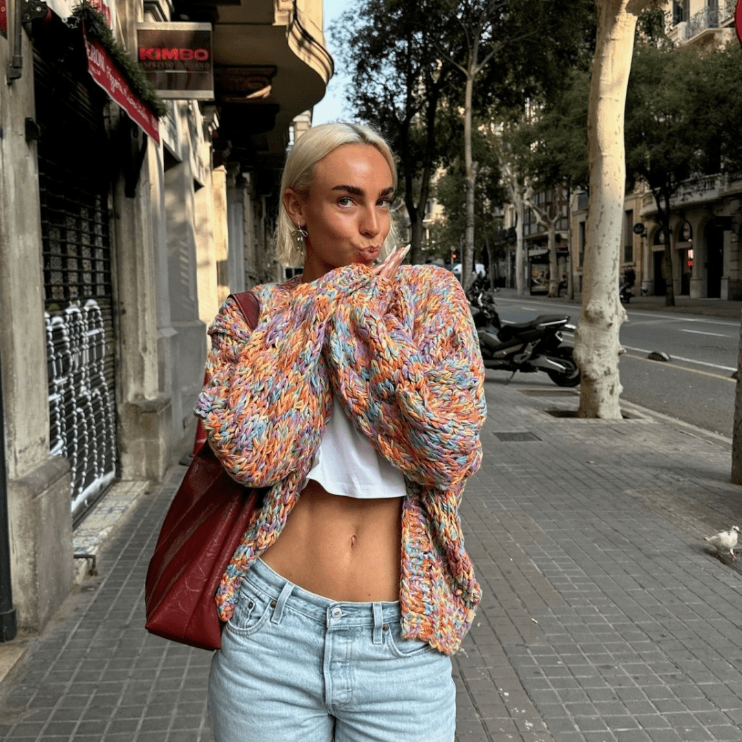 Damen bunte Strickjacke im Oversized-Schnitt