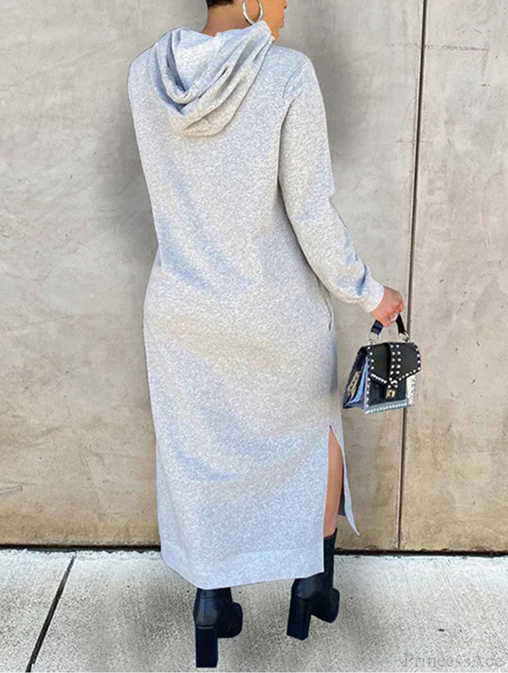 Damen Maxikleid mit Kapuze und hohem Seitenschlitz