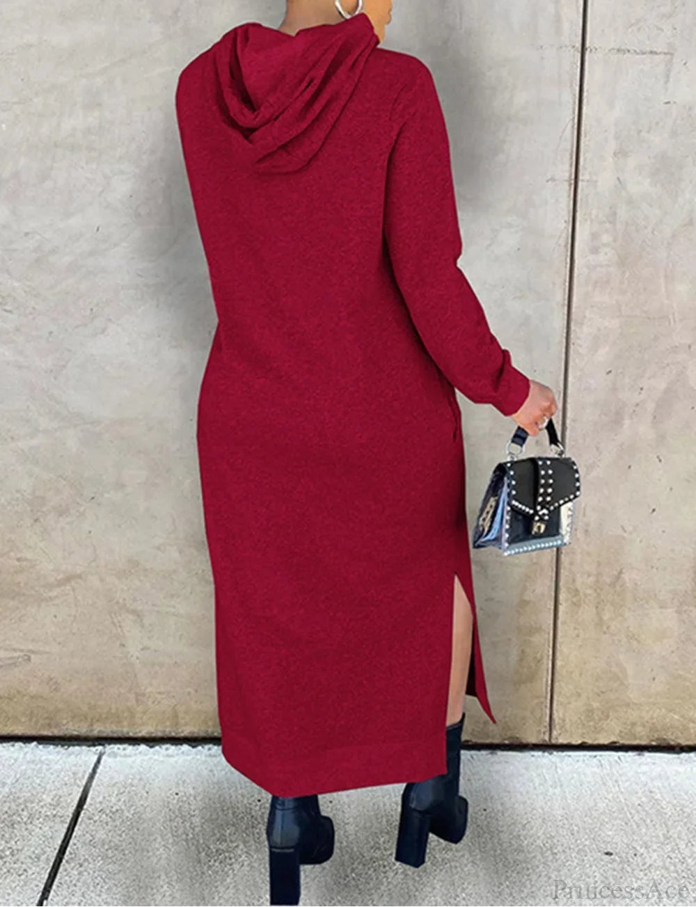 Damen Maxikleid mit Kapuze und hohem Seitenschlitz