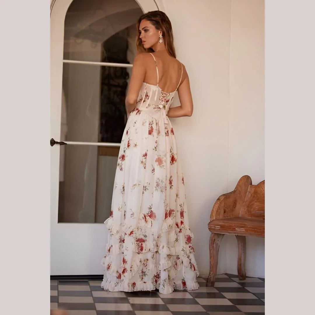 Damen Midi Cocktailkleid Herz-Ausschnitt Schlitz Kleid