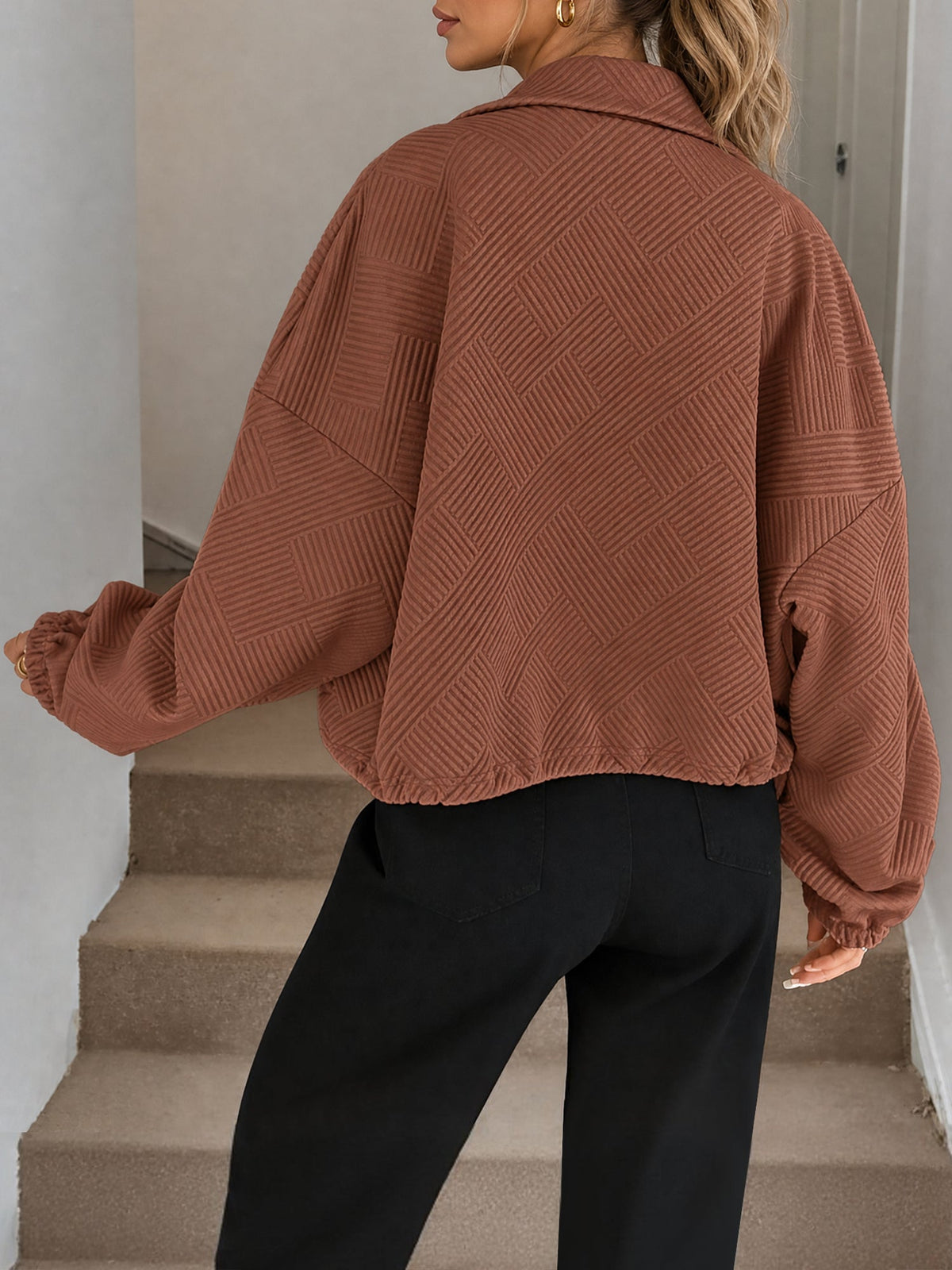 Damen Baseballjacke mit Reißverschluss und Kordelzug