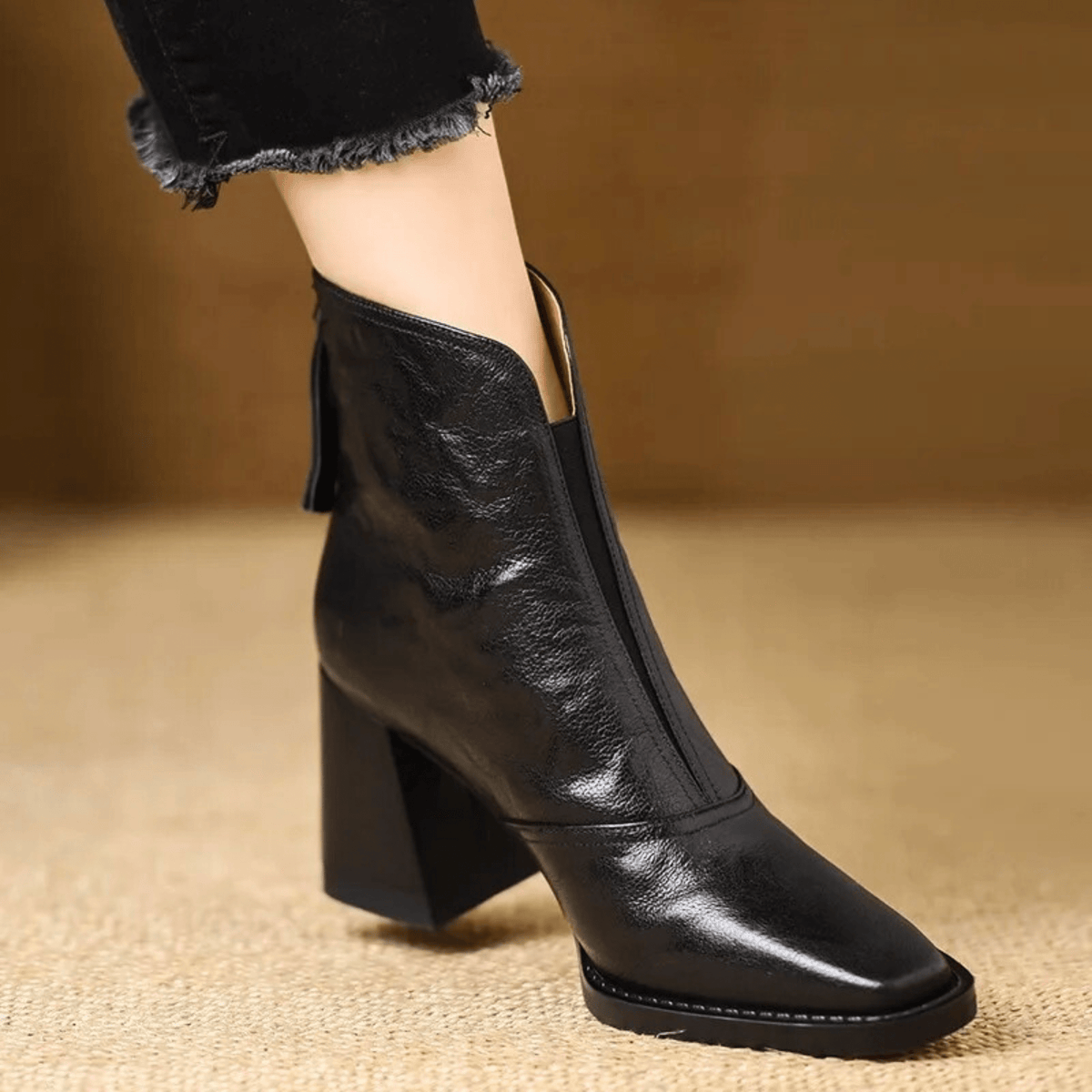 Damen Stiefeletten mit Blockabsatz und Rückenreißverschluss