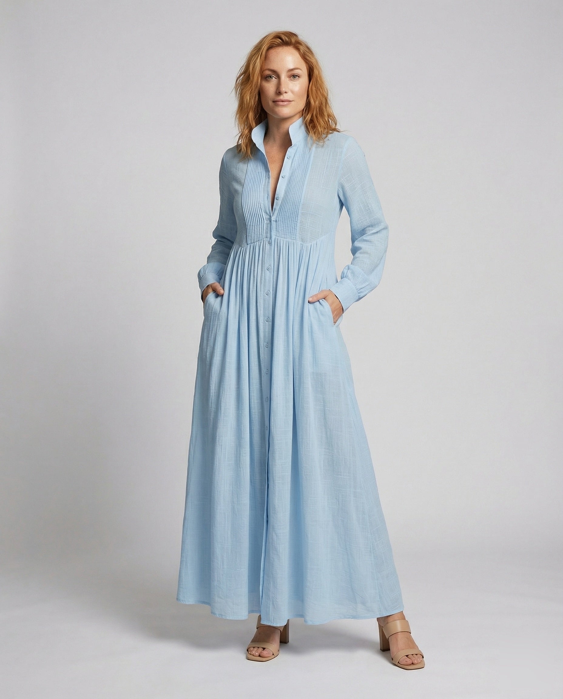 Damen Hemd-Maxikleid mit Knopfleiste