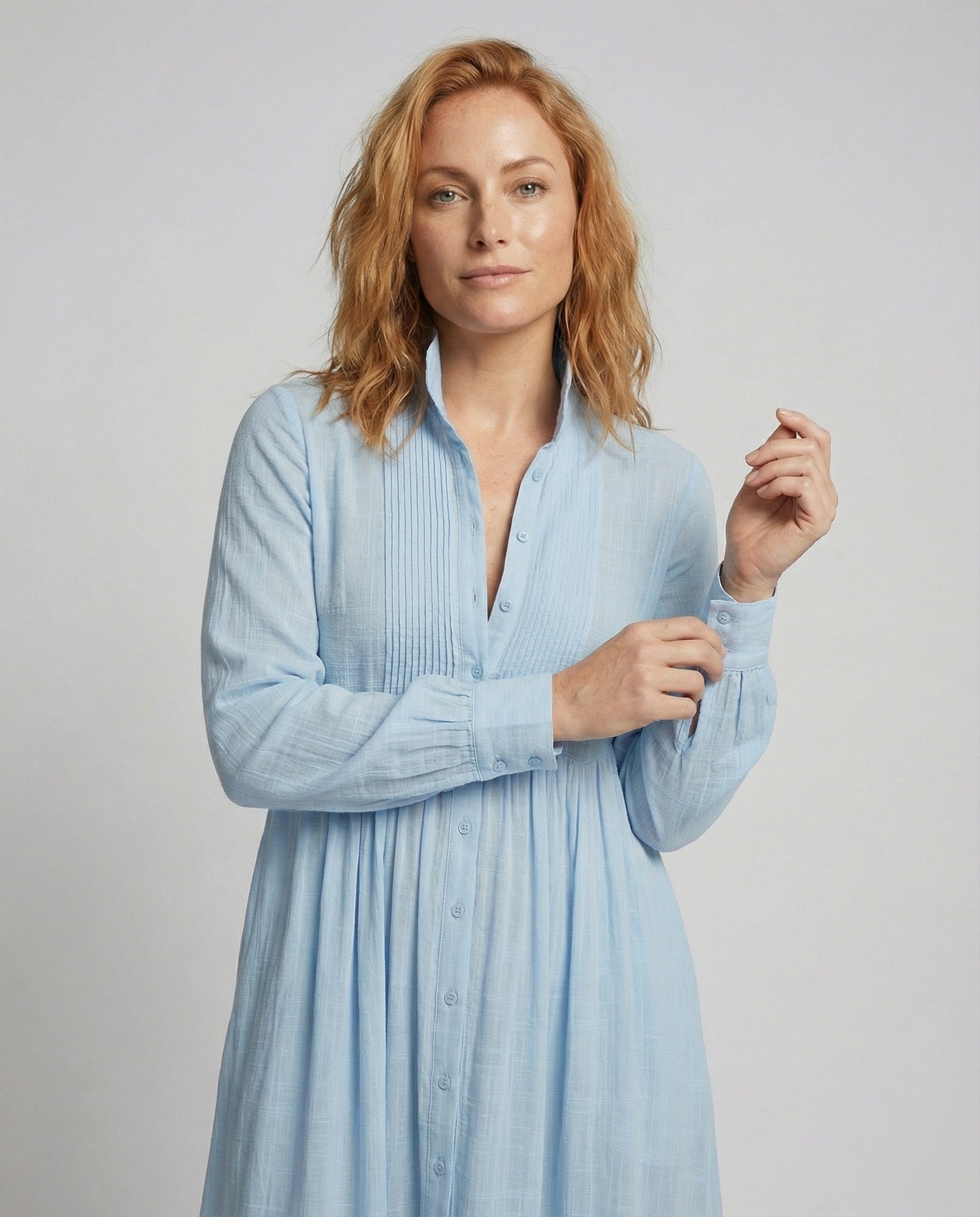Damen Hemd-Maxikleid mit Knopfleiste