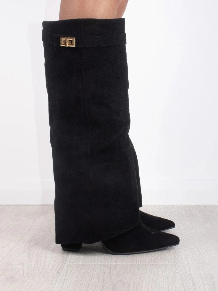 Damen Wildlederstiefel mit Goldverschluss