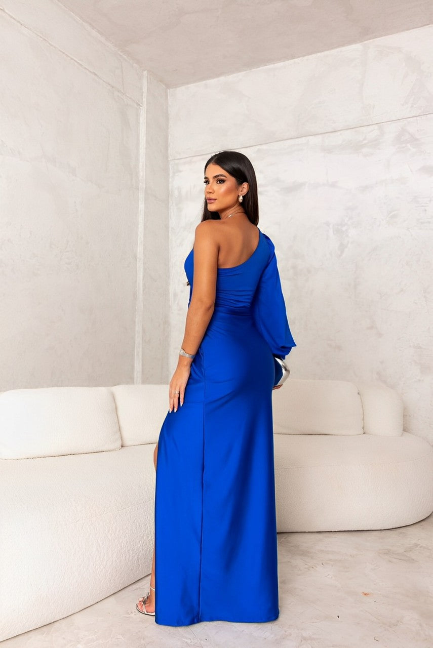 Damen Ein-Schulter Satin Maxi-Kleid
