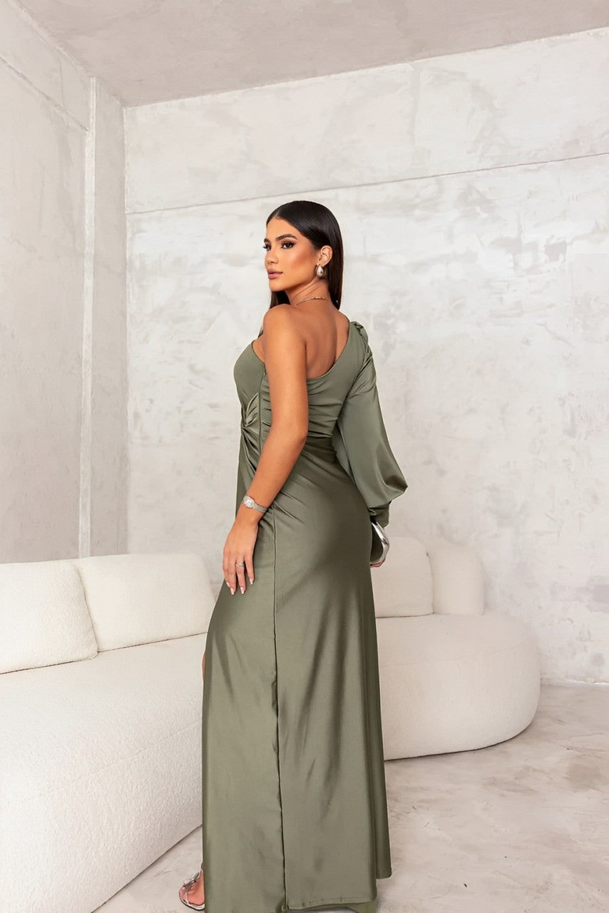 Damen Ein-Schulter Satin Maxi-Kleid