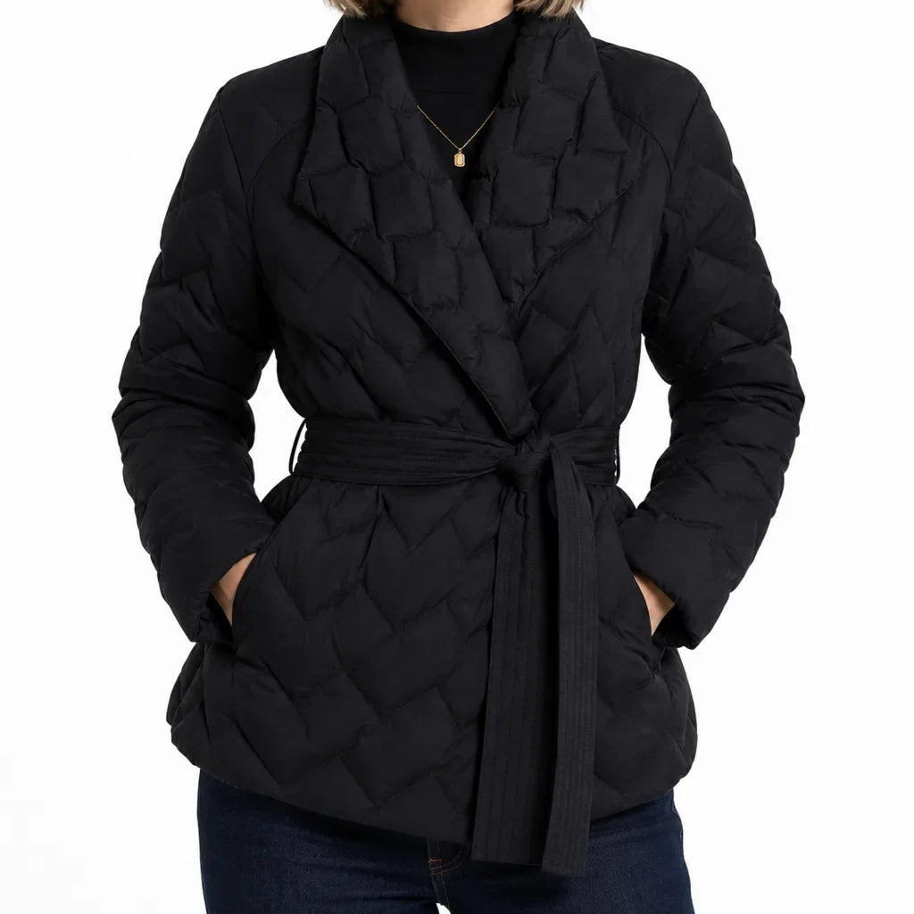 Damen gesteppte Wickeljacke mit Bindegürtel