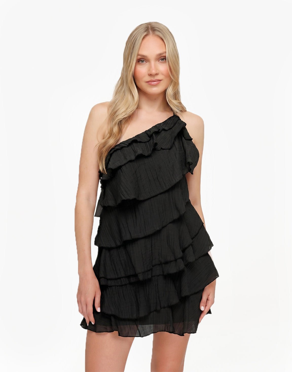 Damen Rüschenkleid schwarz mit Trägern